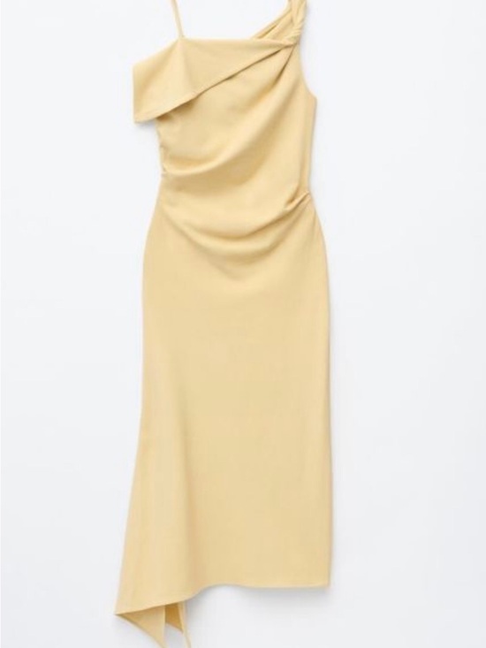 & Other Stories Dresses & Skirts - & Other Stories Asymmetric One-Shoulder Midi Dress in Pale Yellow